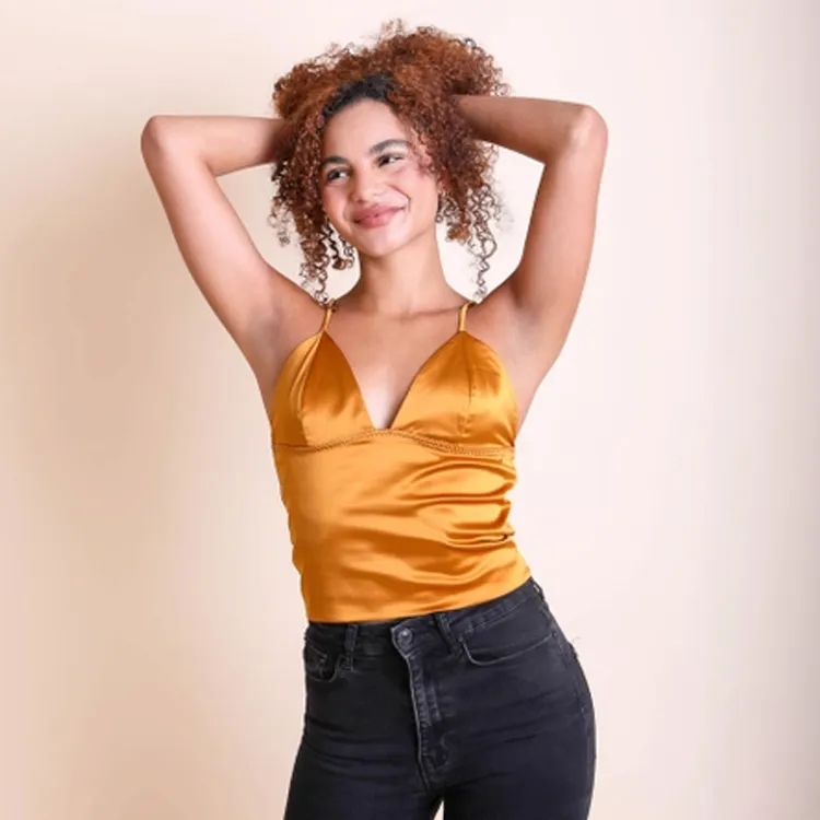 Satin Longline Bralette Mustard