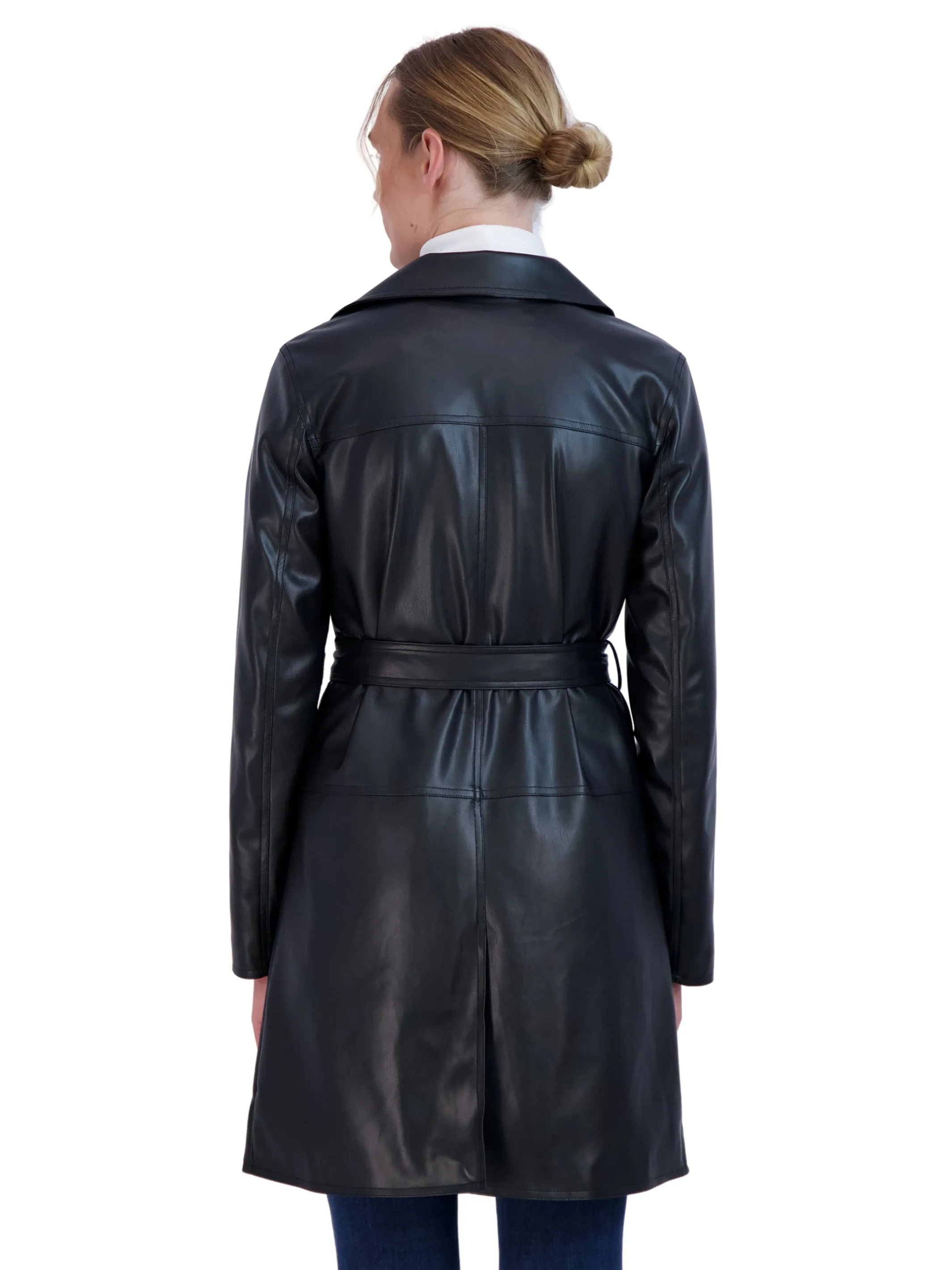 Sebby Collection Women's Faux Leather Trench Coat