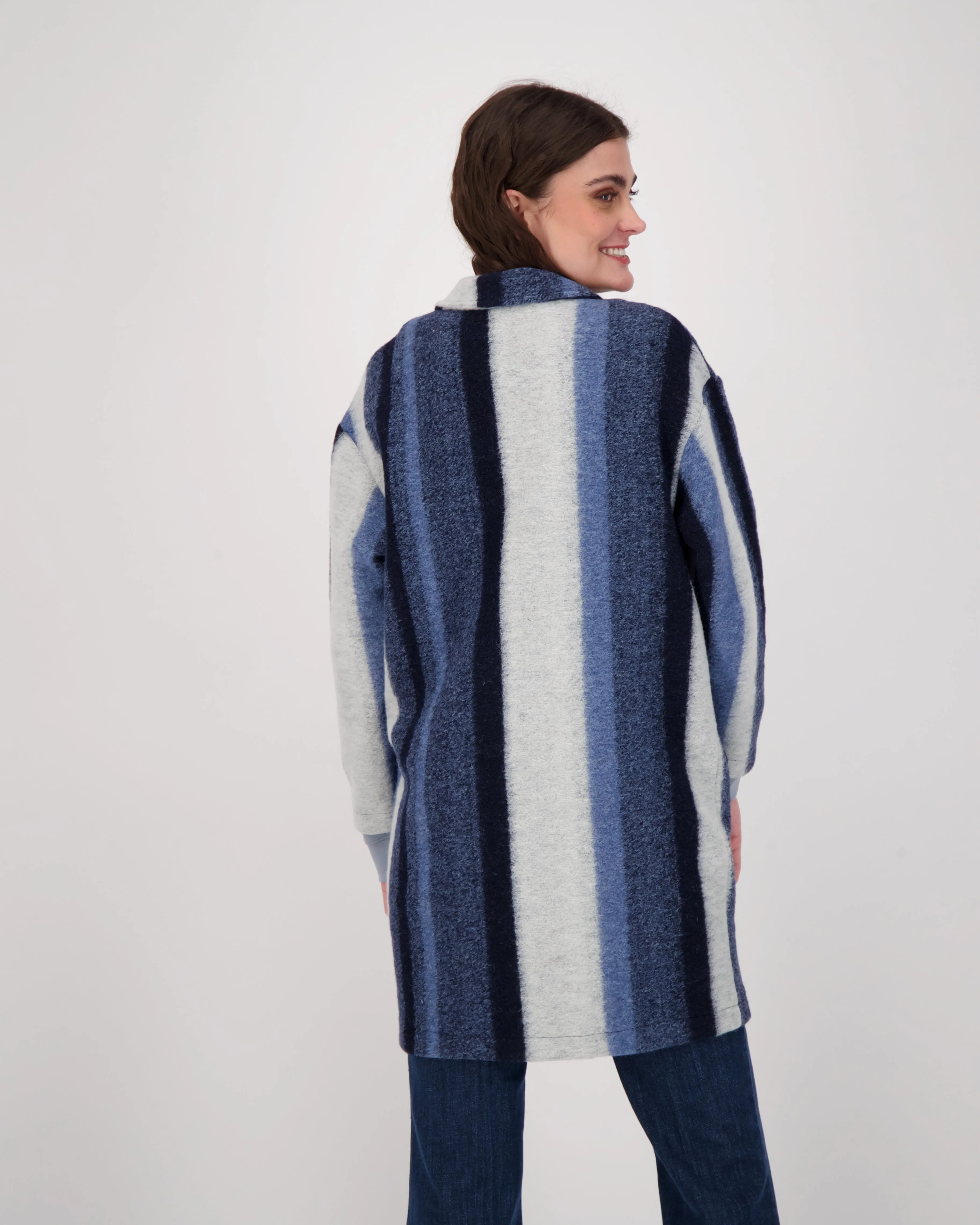 Shades Of Blue Striped Longline Coat