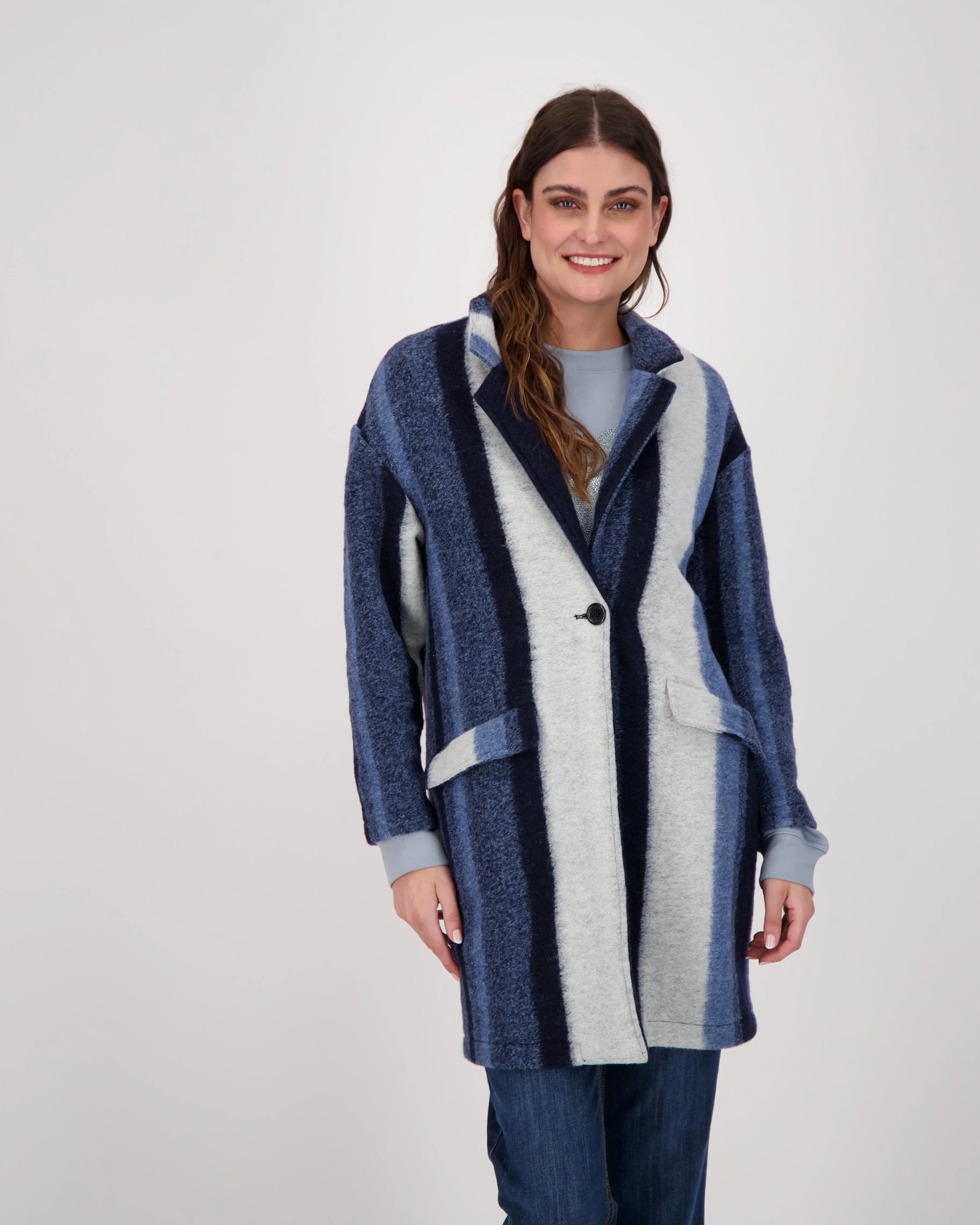 Shades Of Blue Striped Longline Coat