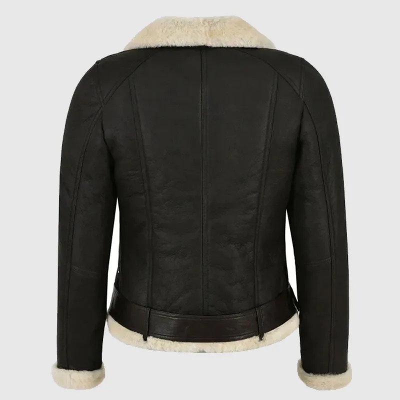 Shop Best Style Womens Genuine Leather Faux Fur Shearling Biker Jacket