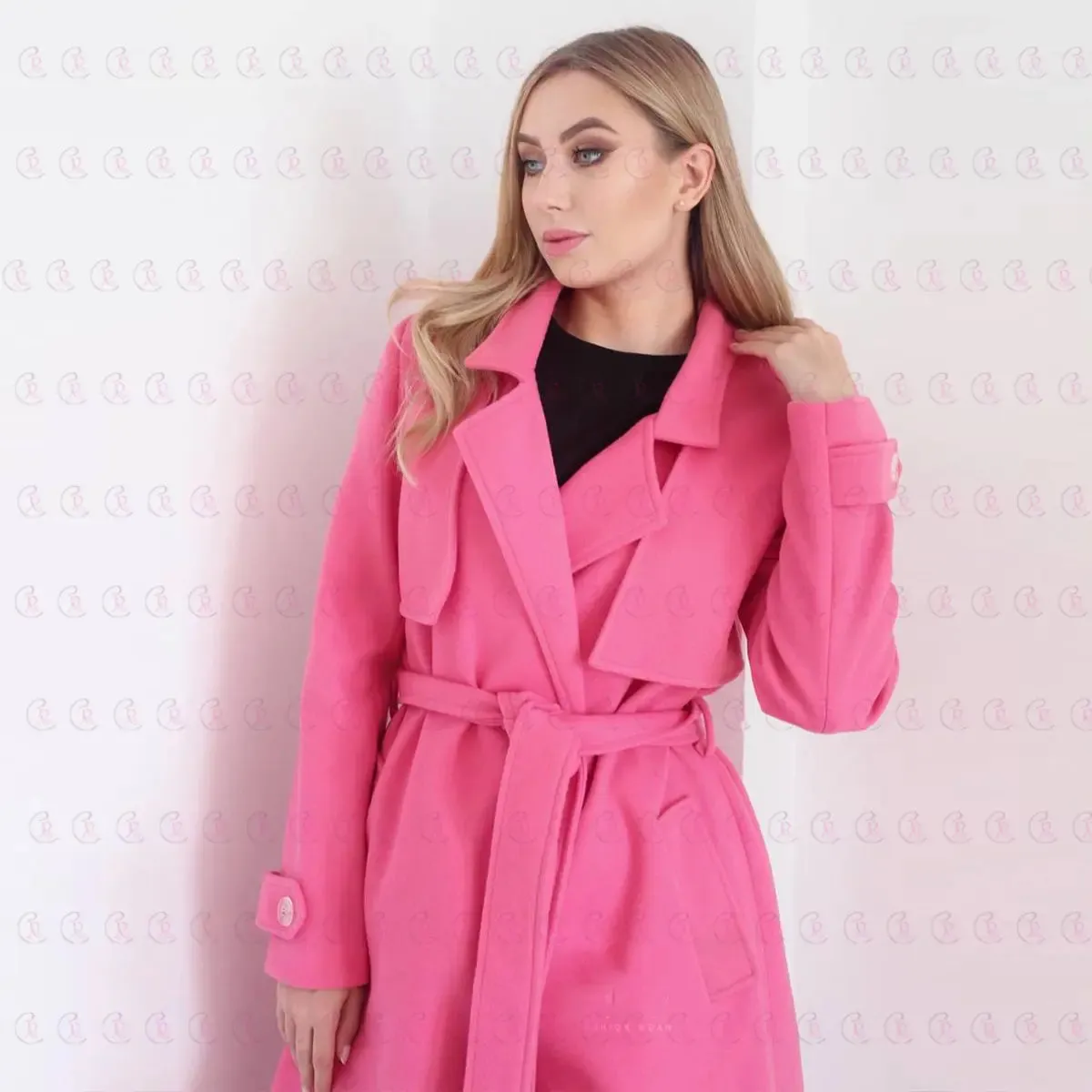 Simple Pink Coat with Belt