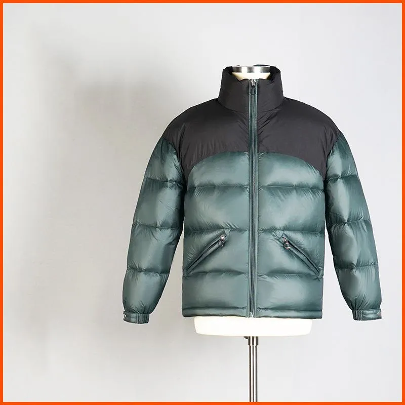 Stand-Up Collar Full Zip Color Block Down Jacket