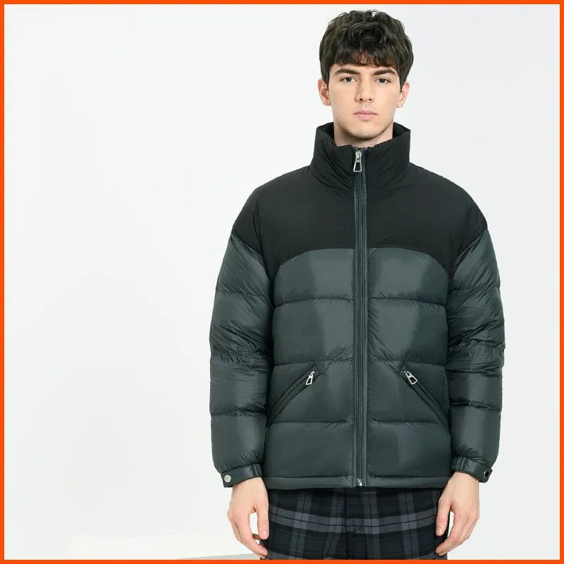 Stand-Up Collar Full Zip Color Block Down Jacket