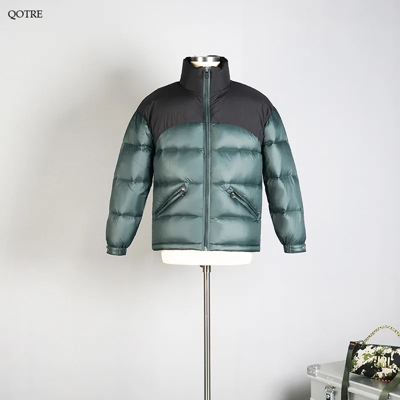 Stand-Up Collar Full Zip Color Block Down Jacket