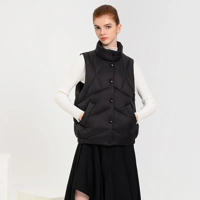 Stand-Up Collar Quilted Button Front Down Jacket