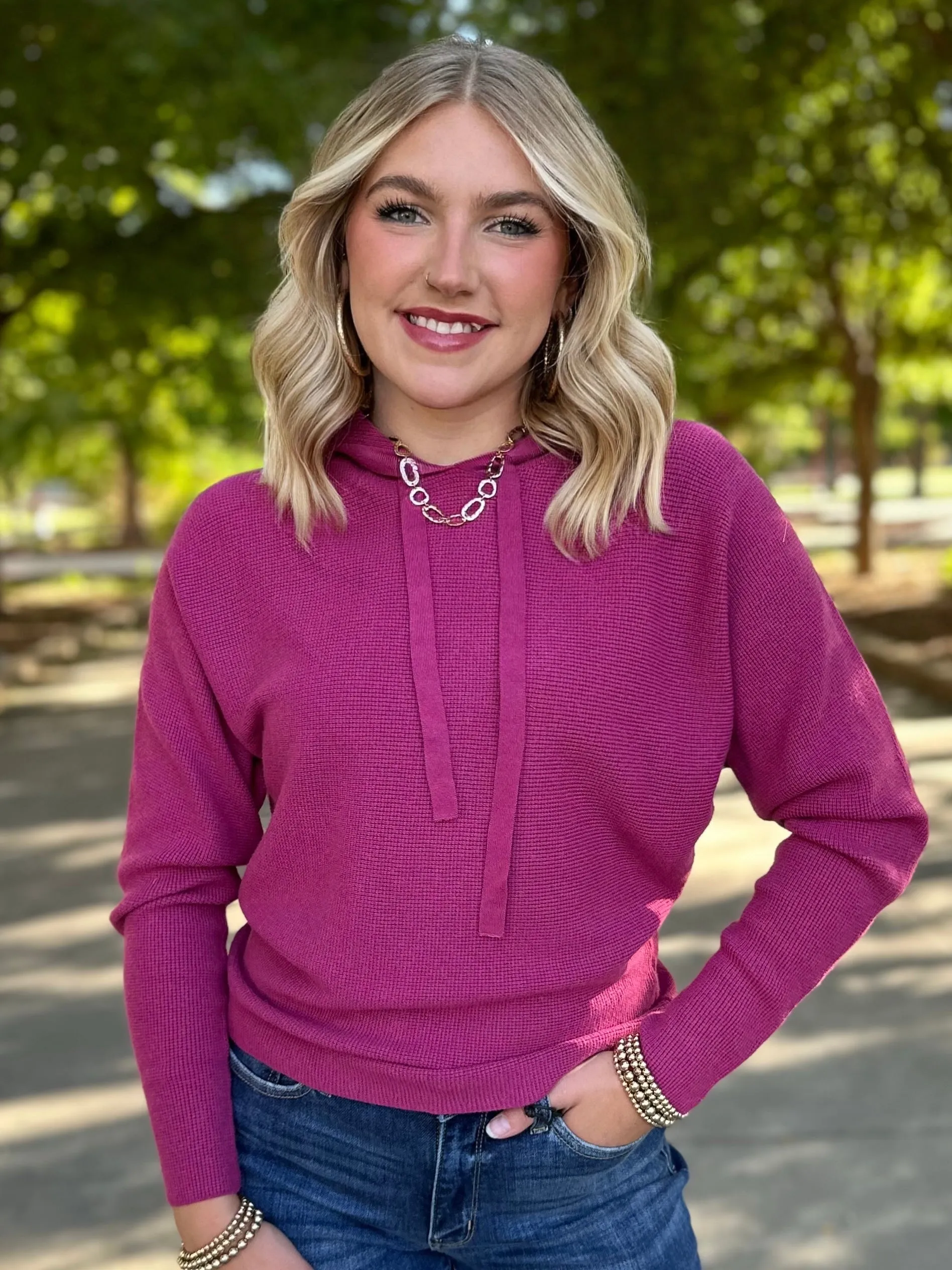 Staying Cozy Magenta Hooded Sweater