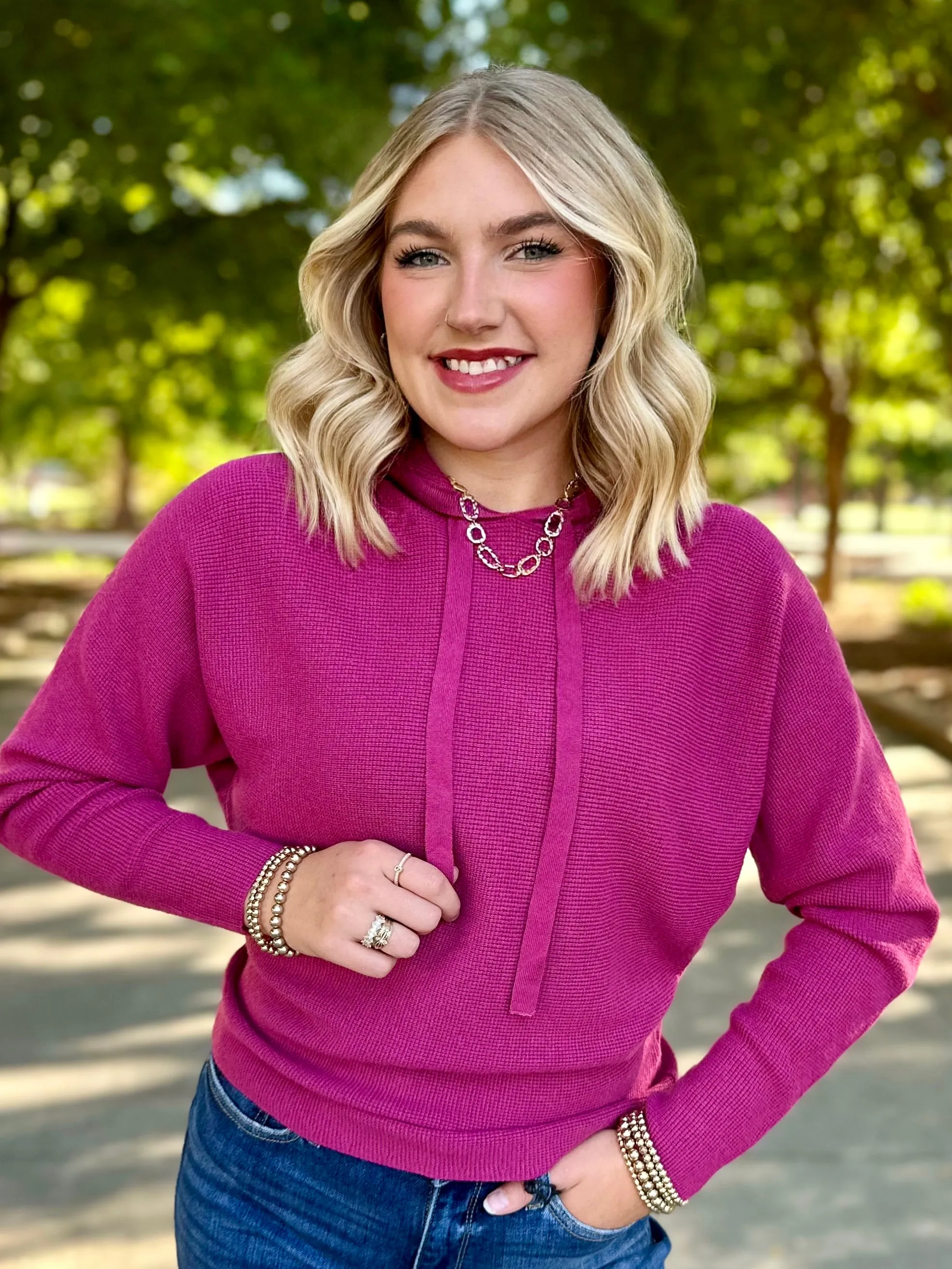 Staying Cozy Magenta Hooded Sweater