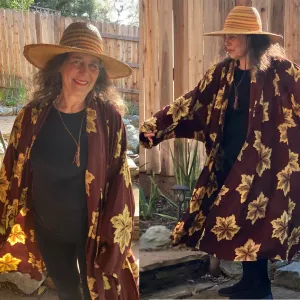 Sunheart Oak Leaves Avalon Duster Coat Resort Wear Boho Sml-6X One-of-a-Kind