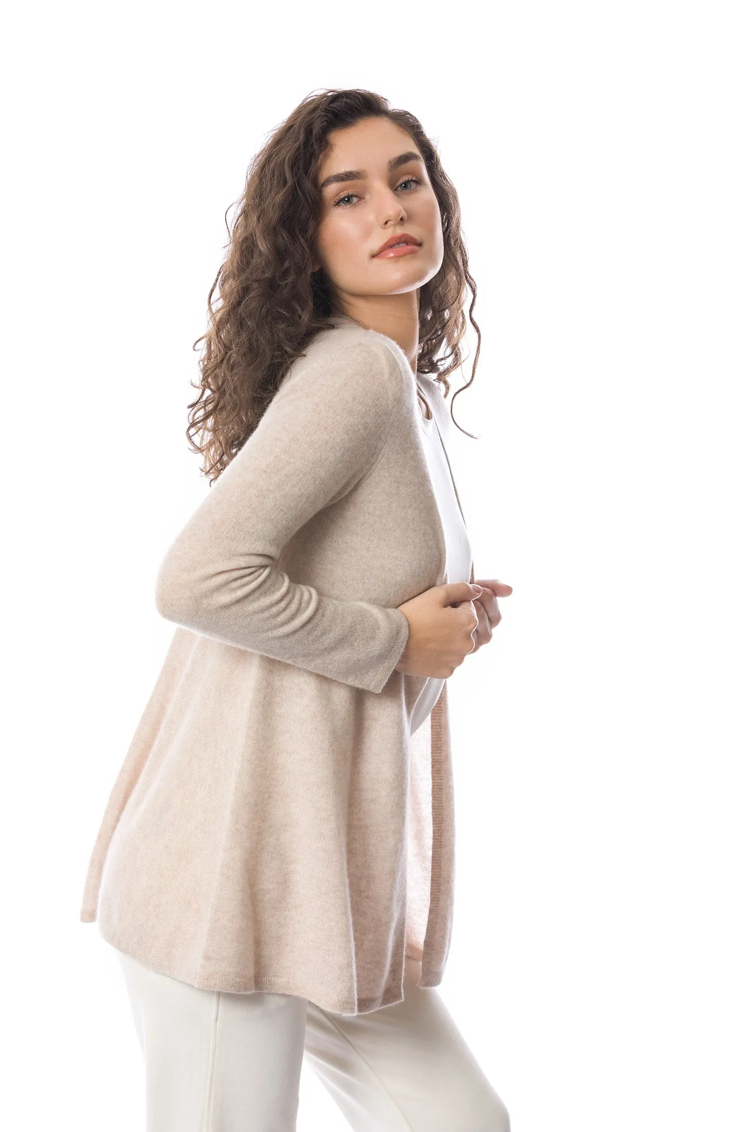 Sustainable Cashmere Lofty Longline Cardigan - Soft Beige