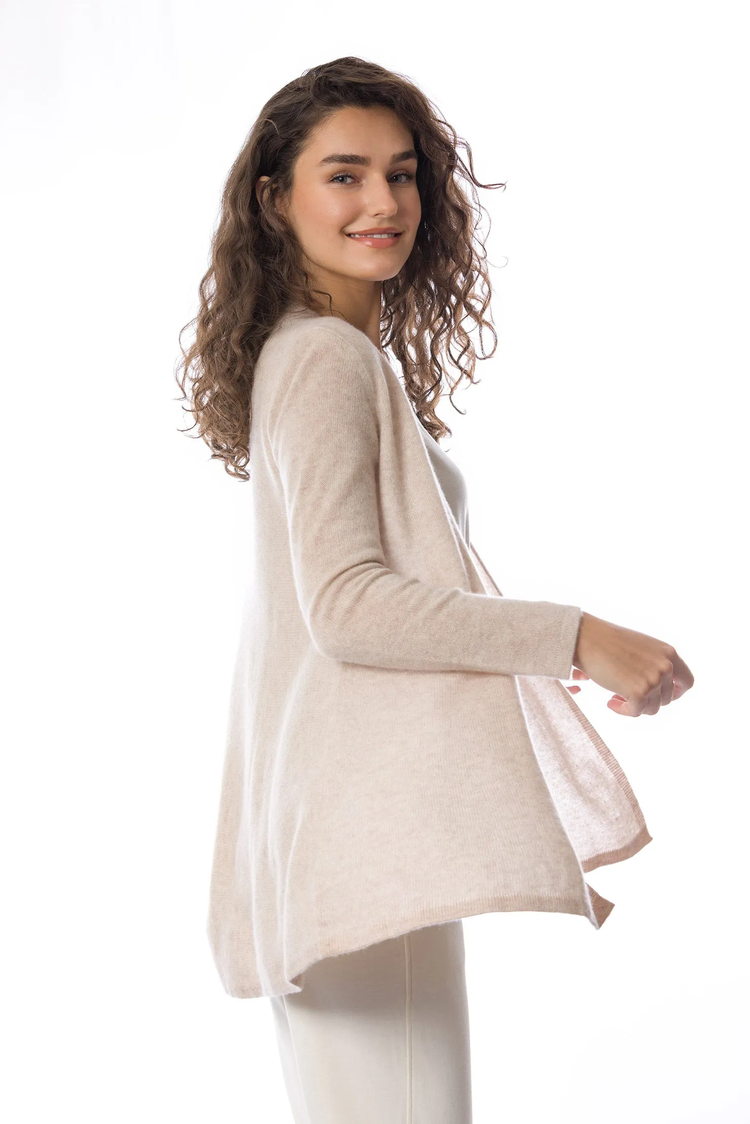 Sustainable Cashmere Lofty Longline Cardigan - Soft Beige