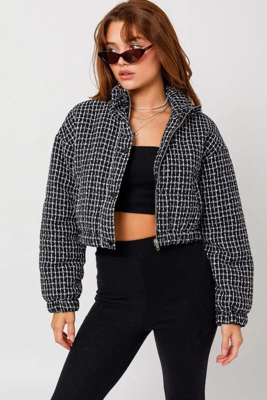 TEEK - Tweed Crop Puffer Jacket