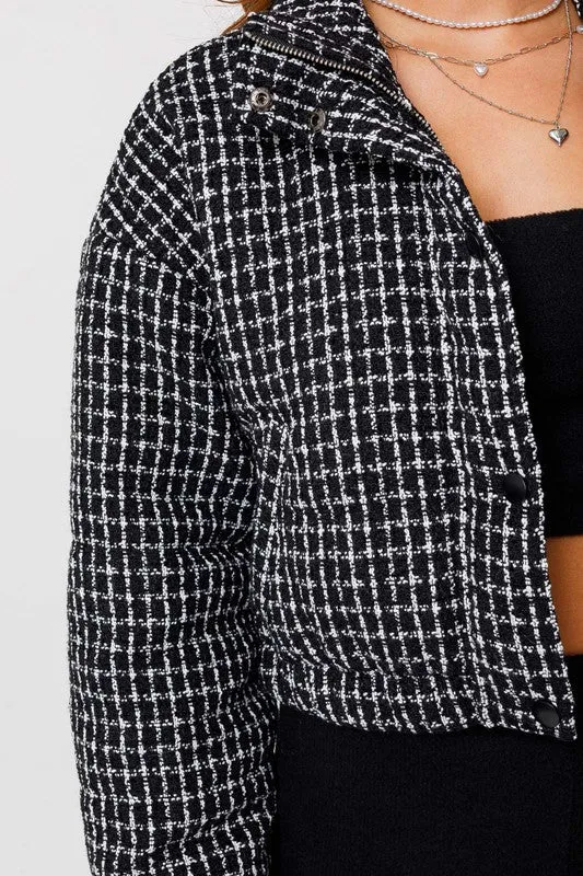 TEEK - Tweed Crop Puffer Jacket