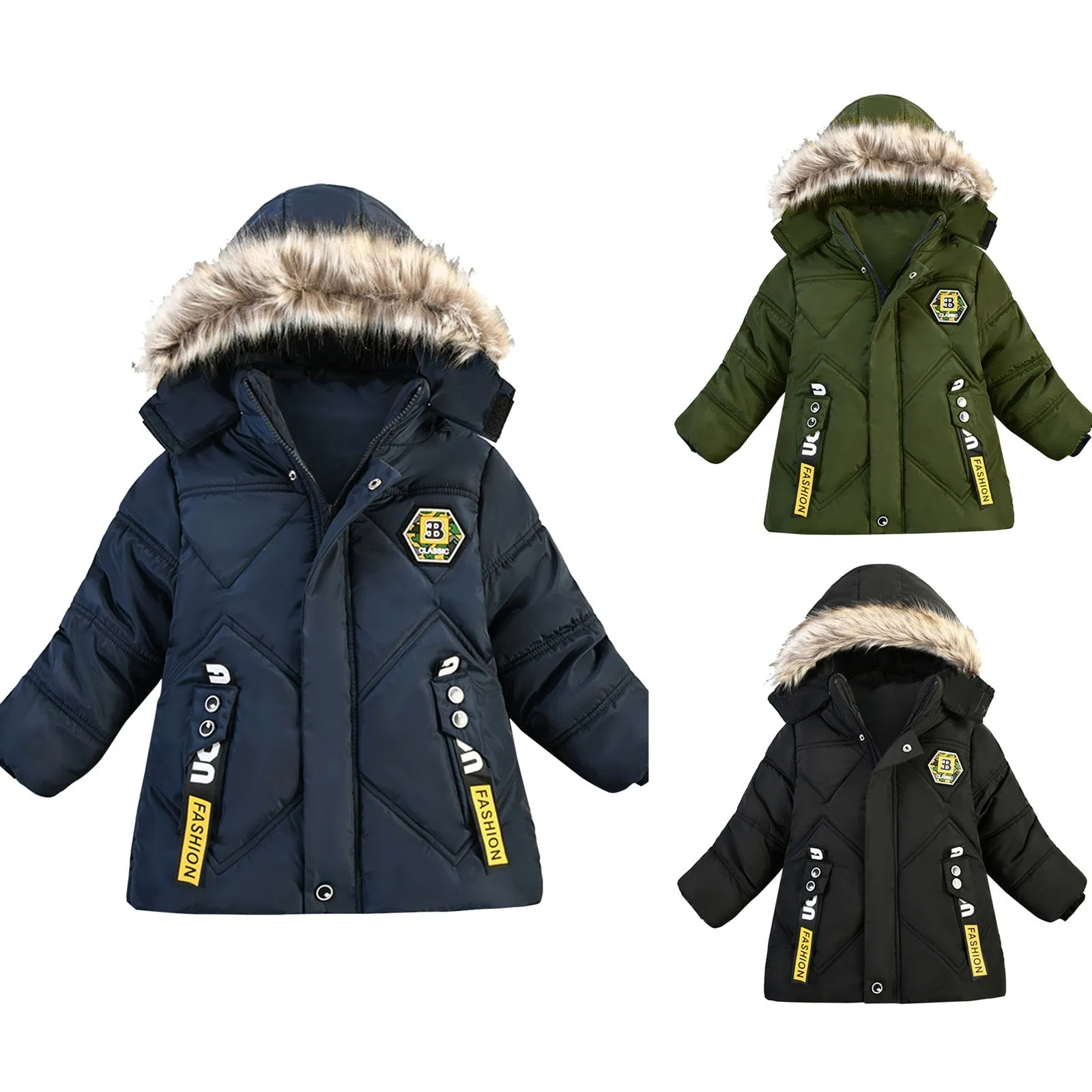 Toddler winter Letter Print Coats Boys Jacket Warm Hooded outerwear