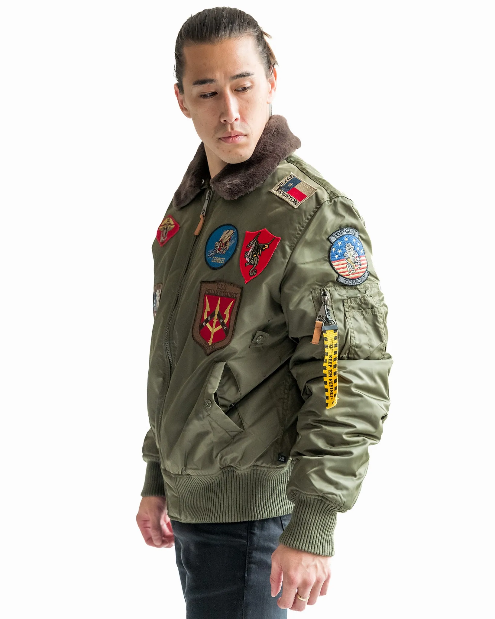 TOP GUN® OFFICIAL B-15 MEN'S FLIGHT BOMBER JACKET WITH PATCHES