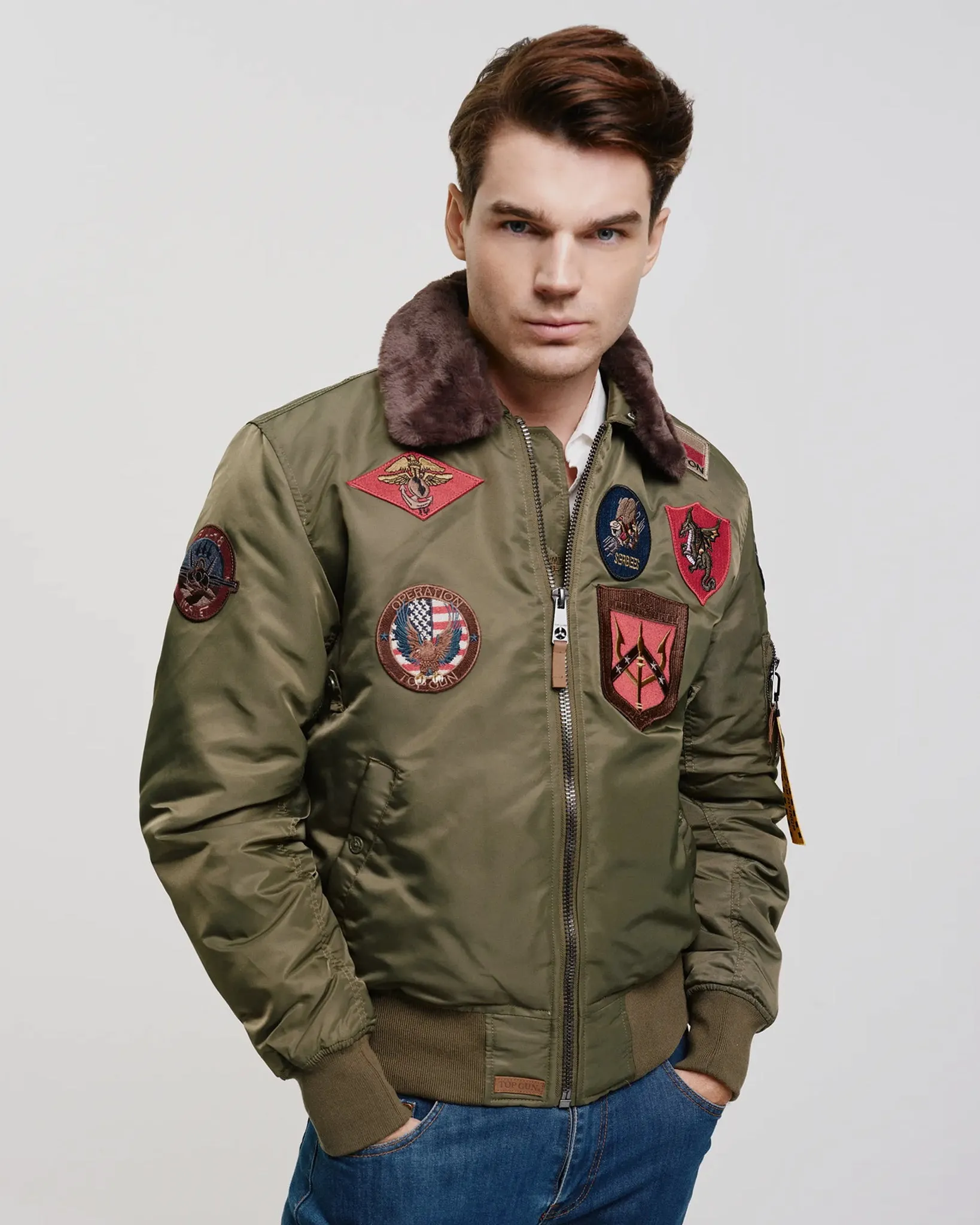 TOP GUN® OFFICIAL B-15 MEN'S FLIGHT BOMBER JACKET WITH PATCHES