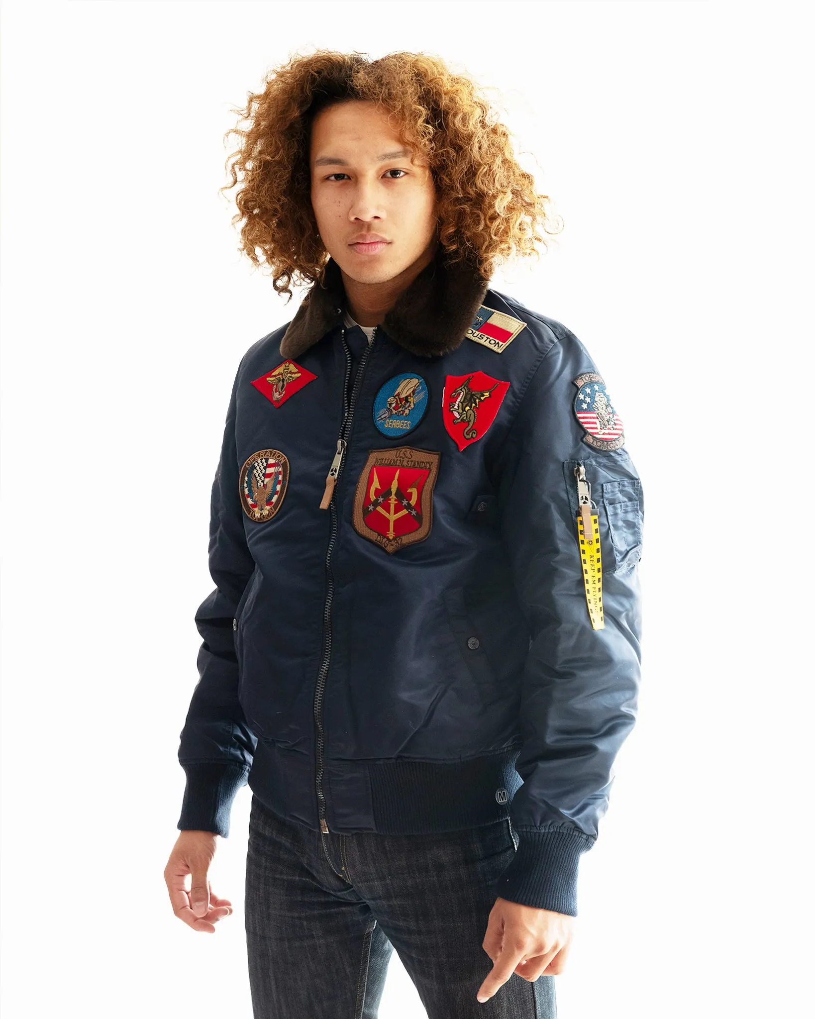 TOP GUN® OFFICIAL B-15 MEN'S FLIGHT BOMBER JACKET WITH PATCHES