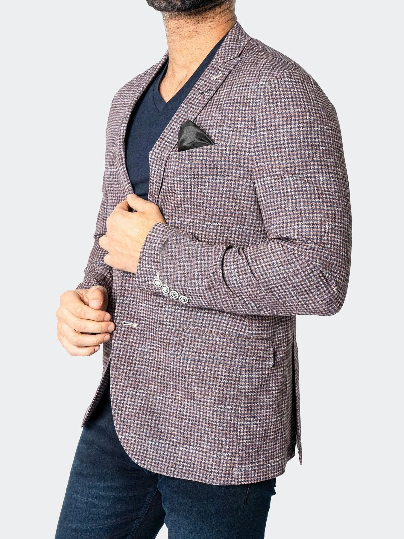 Unconstructed Stretch Blazer - Brown/Blue Houndstooth