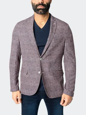 Unconstructed Stretch Blazer - Brown/Blue Houndstooth