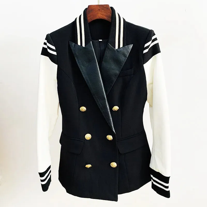 Varsity Sleeve Double Breasted Blazer