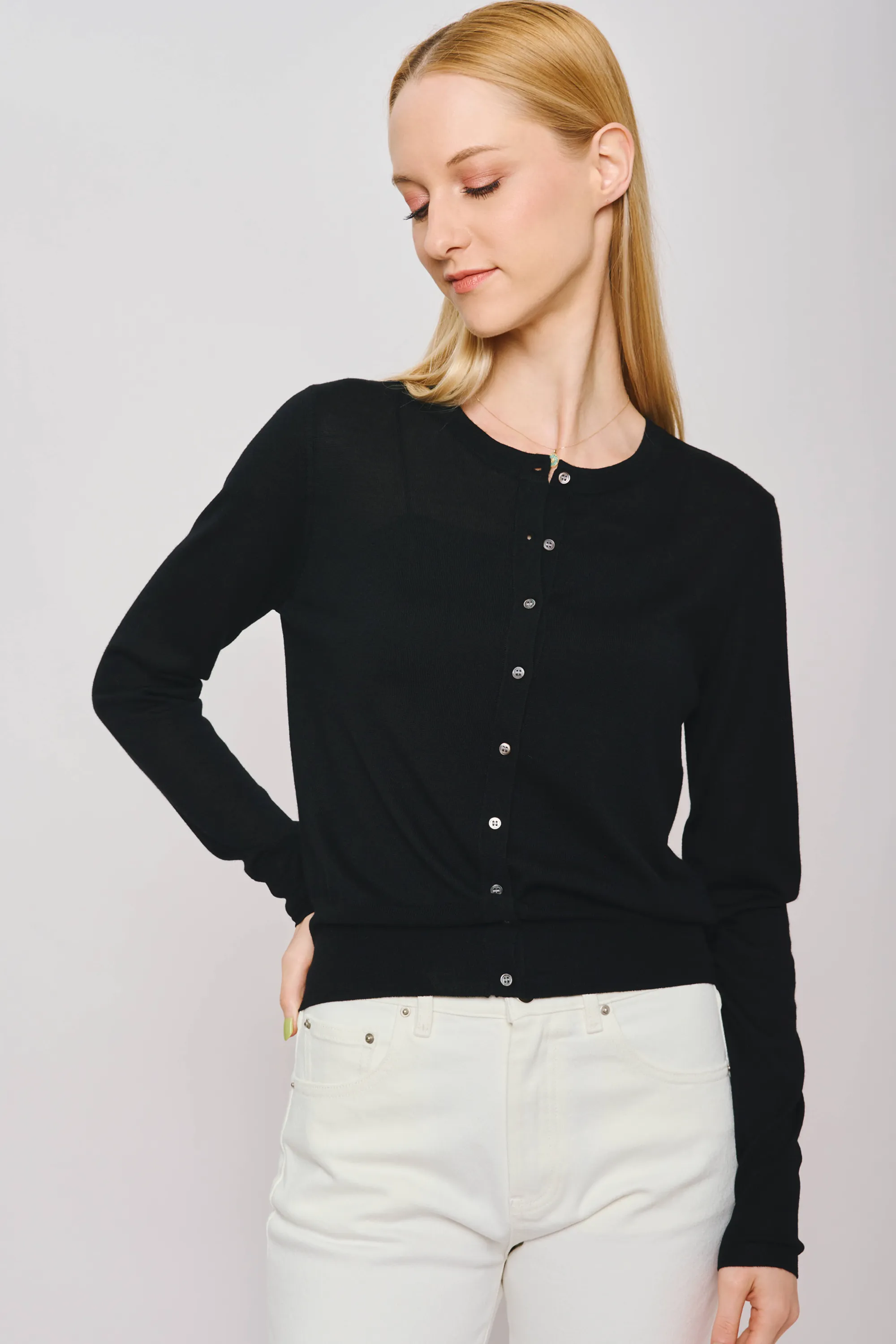 VIVIAN silk-blended cardigan (Black)