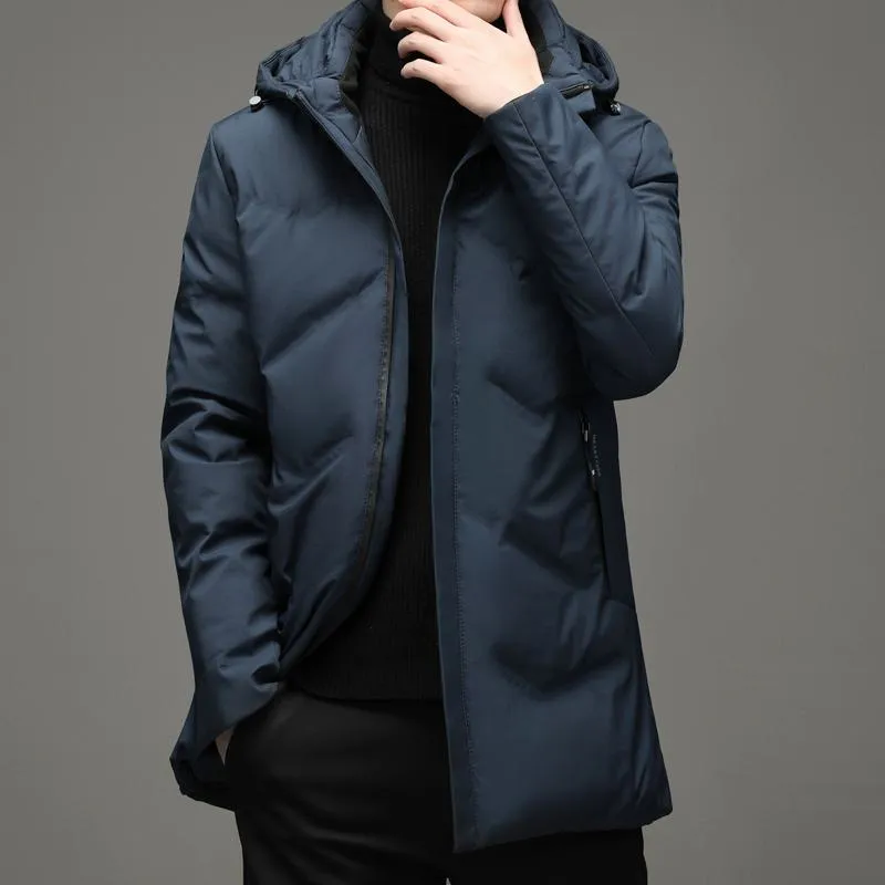 White Duck Down Hooded Thigh-Length Down Coat