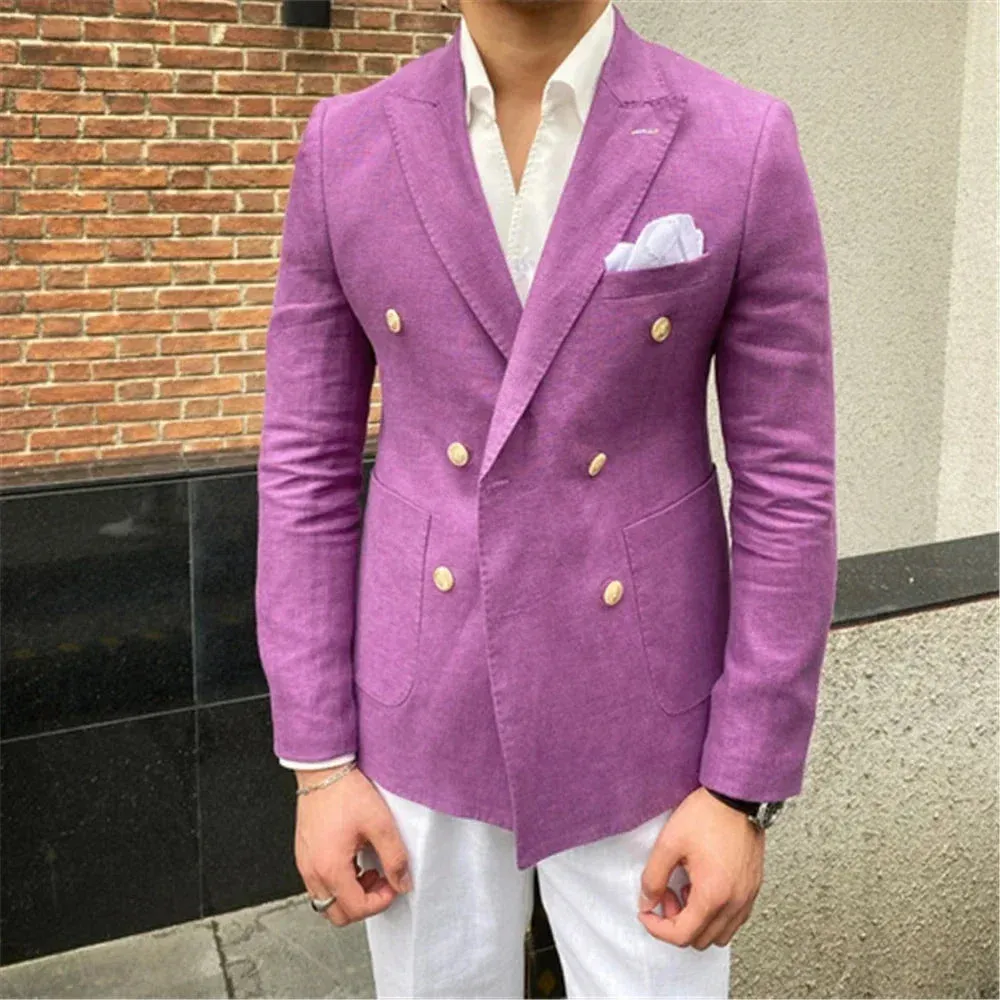 Wiaofellas  -  Summer Beach Linen Blazers Hombre Double-breasted Casual Men's Jacket Slim Fit Men's Social Coat Custom Made Blazer Hombre