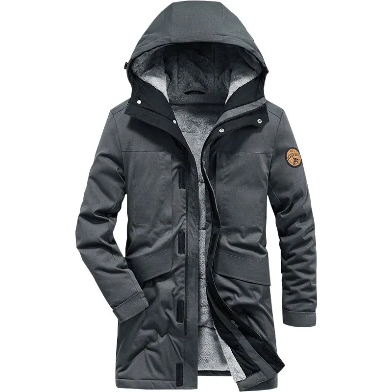 Winter Hooded Clothing Men's Parka Jackets Hooded Thicken Fleece Windbreaker Coats Solid Color Mens Outdoor Jackets Parkas