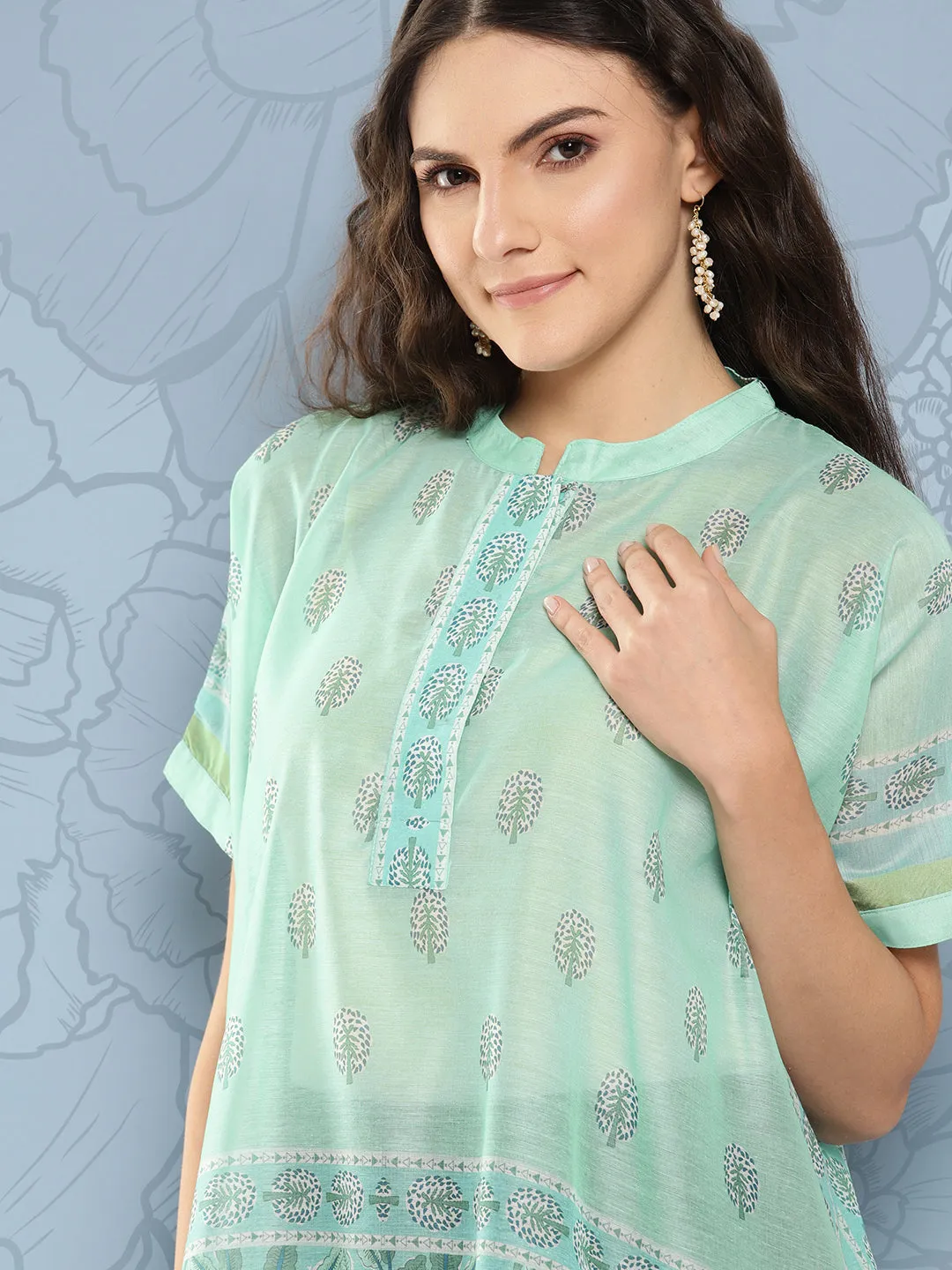 Women Green Chanderi Cotton Top