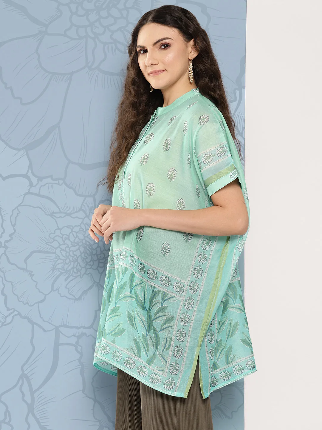 Women Green Chanderi Cotton Top