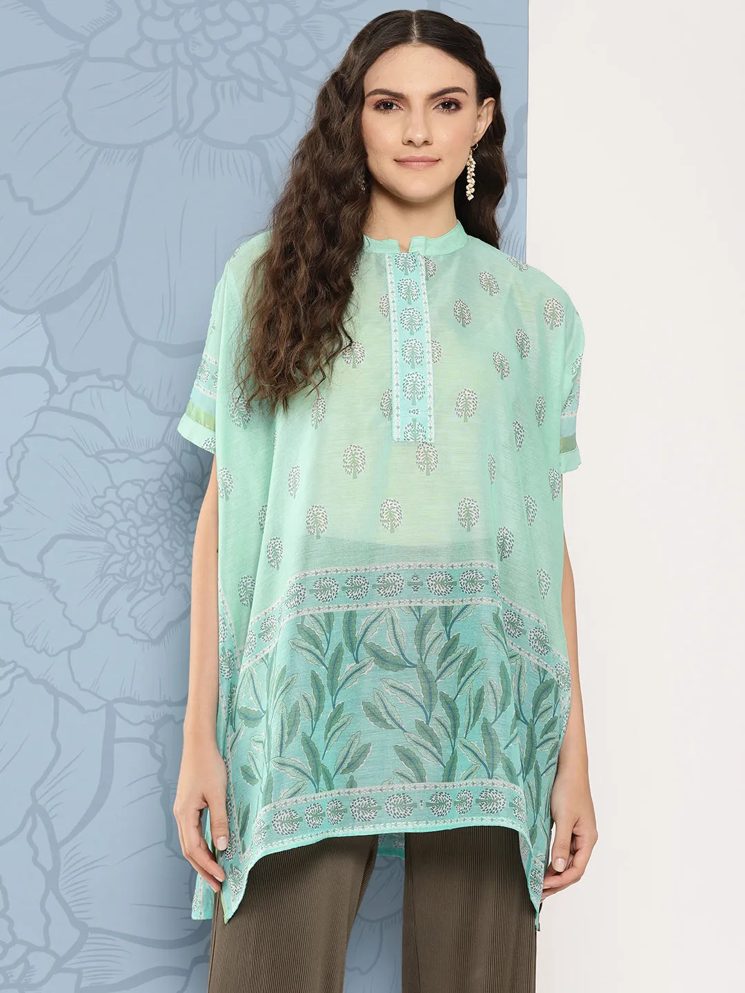 Women Green Chanderi Cotton Top