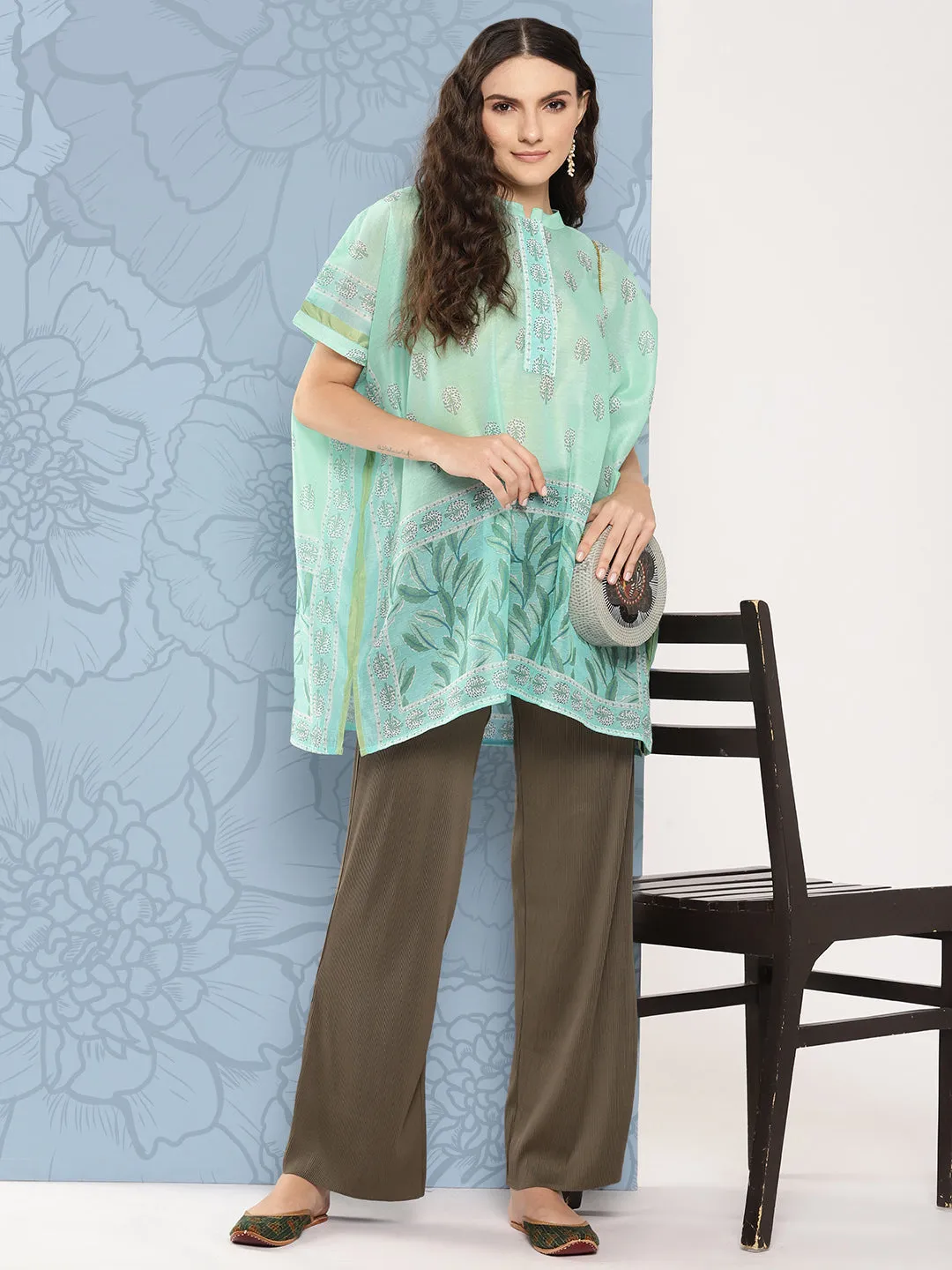 Women Green Chanderi Cotton Top