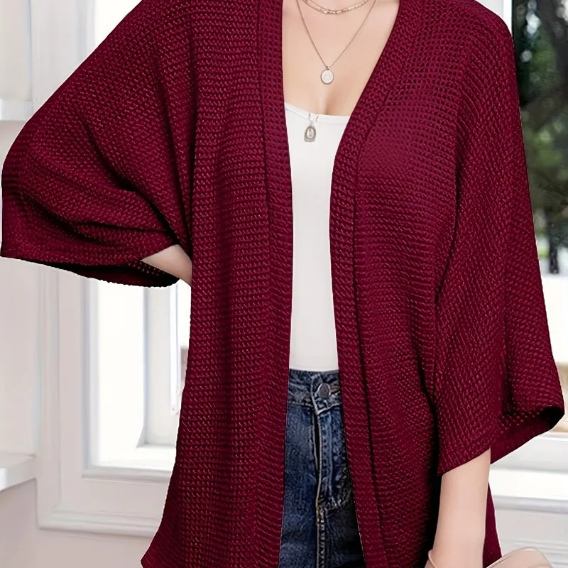 Womens Plus Size Waffle Knit Open Front Cardigan