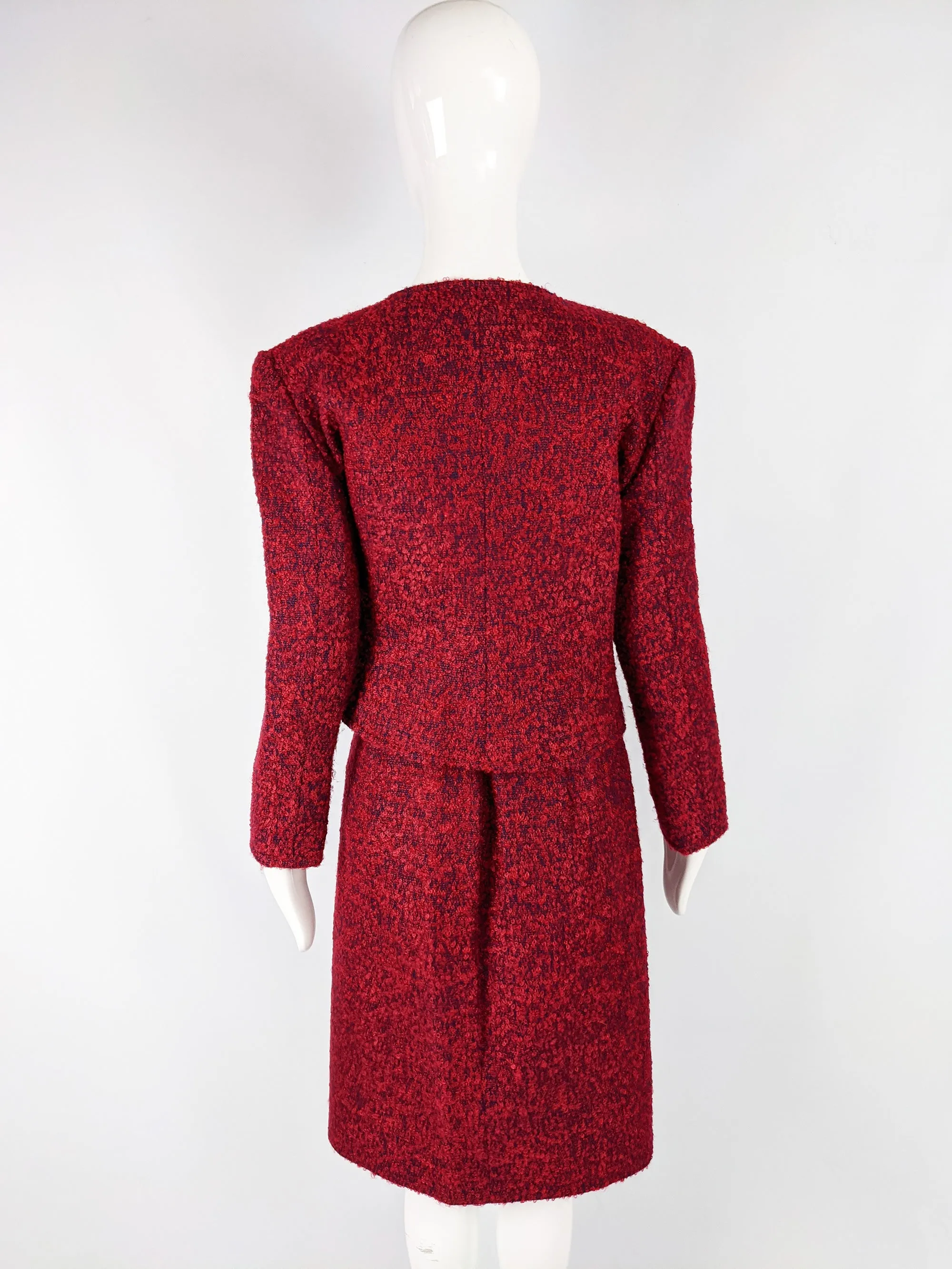 Womens Vintage Red Mohair Tweed 2 Piece Skirt Suit, 1990s