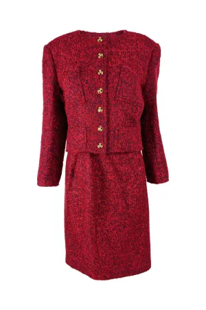 Womens Vintage Red Mohair Tweed 2 Piece Skirt Suit, 1990s