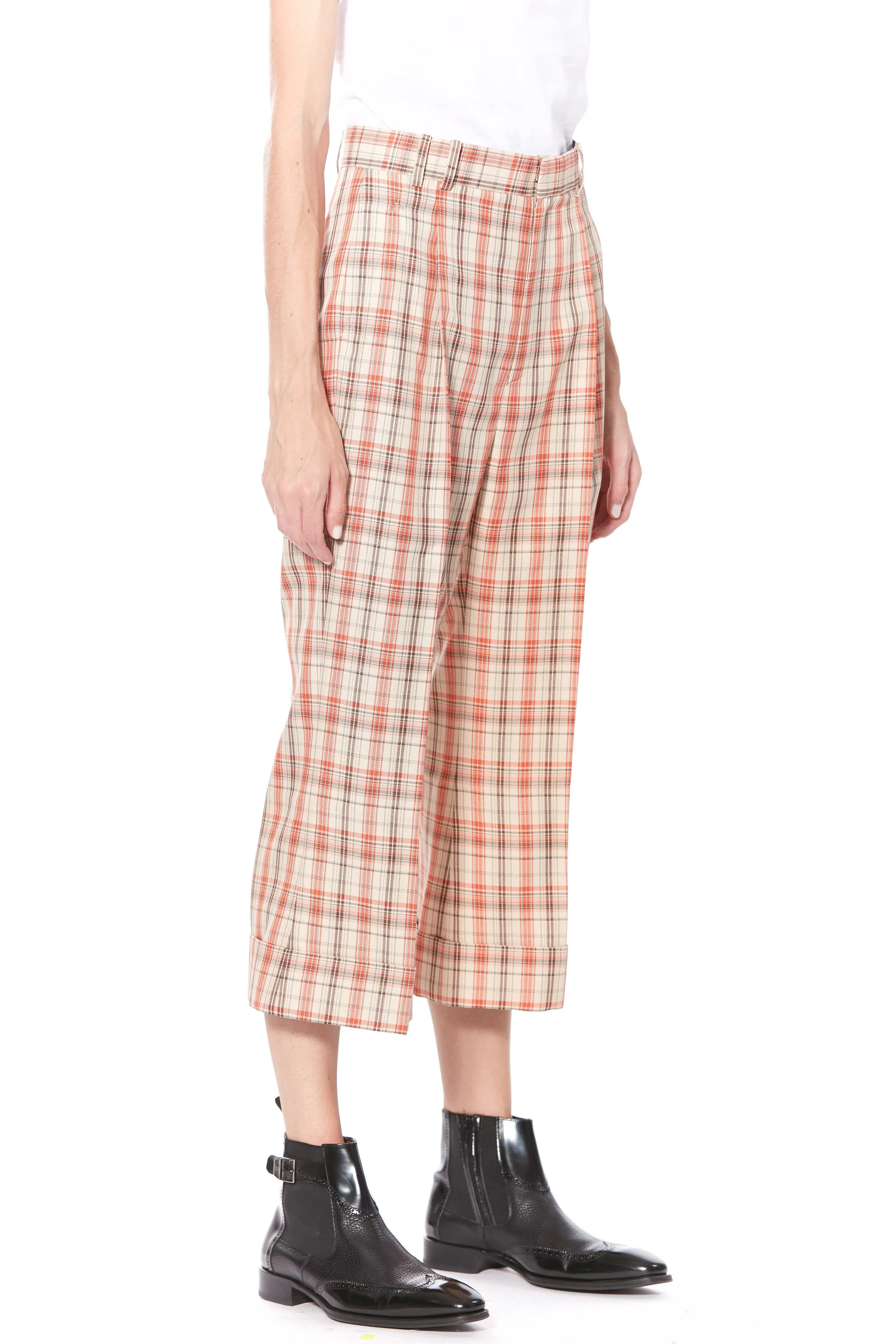 Wool Orange Plaid Cropped Pants